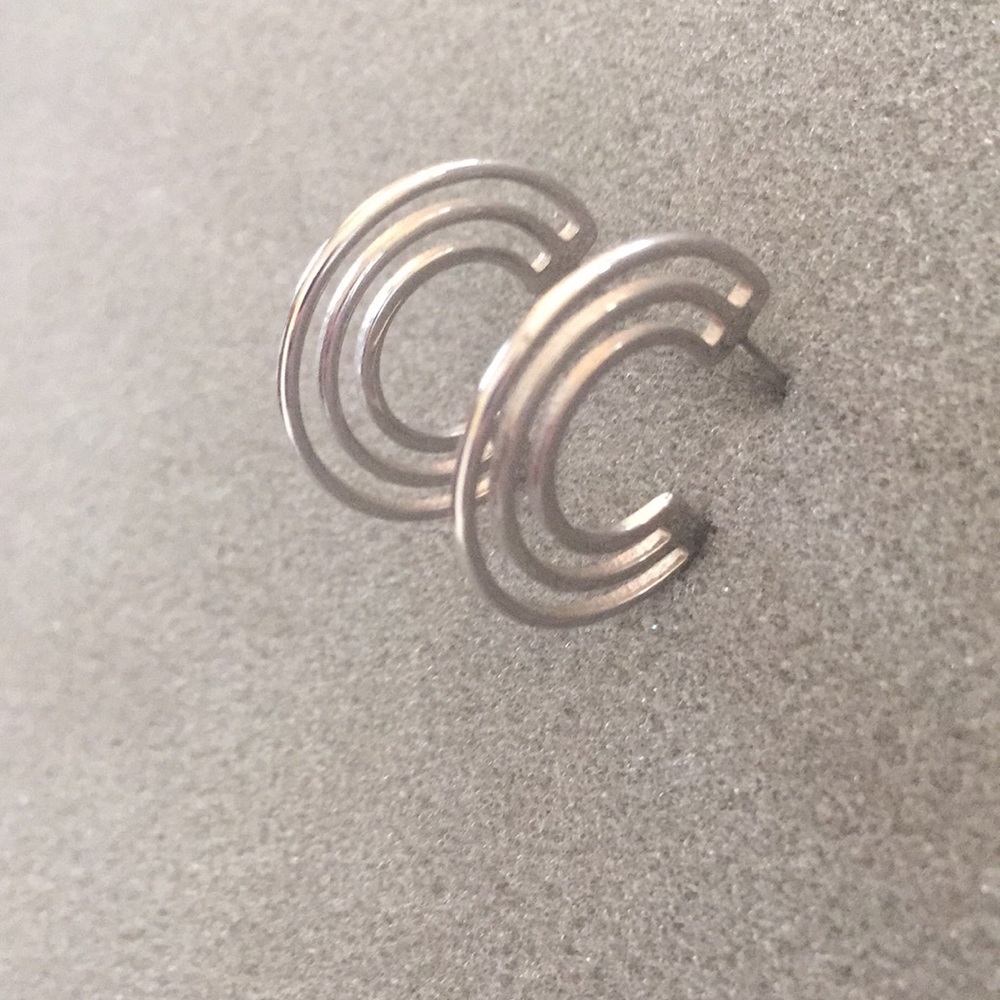 Silver Hoop Earrings with Posts - Picture 5 of 5